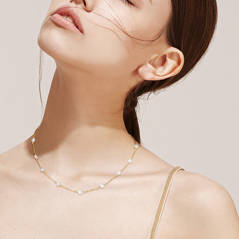 Loose Freshwater Pearl Necklace White Gold - La Fratellanza Jewelry