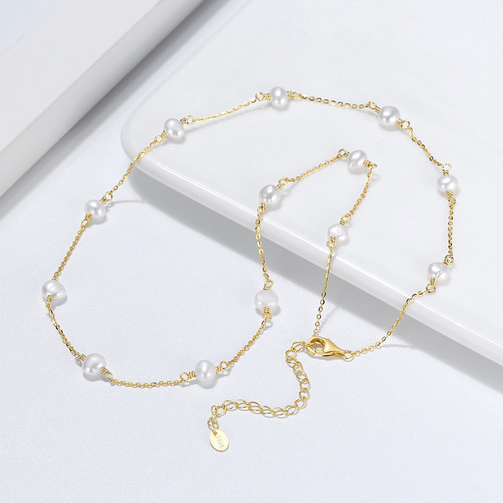 Loose Freshwater Pearl Necklace White Gold - La Fratellanza Jewelry
