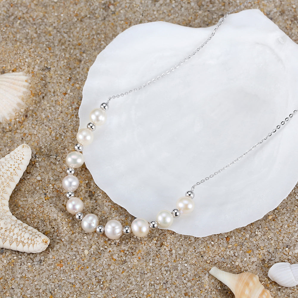 Freshwater Pearl Necklace White Gold - La Fratellanza Jewelry
