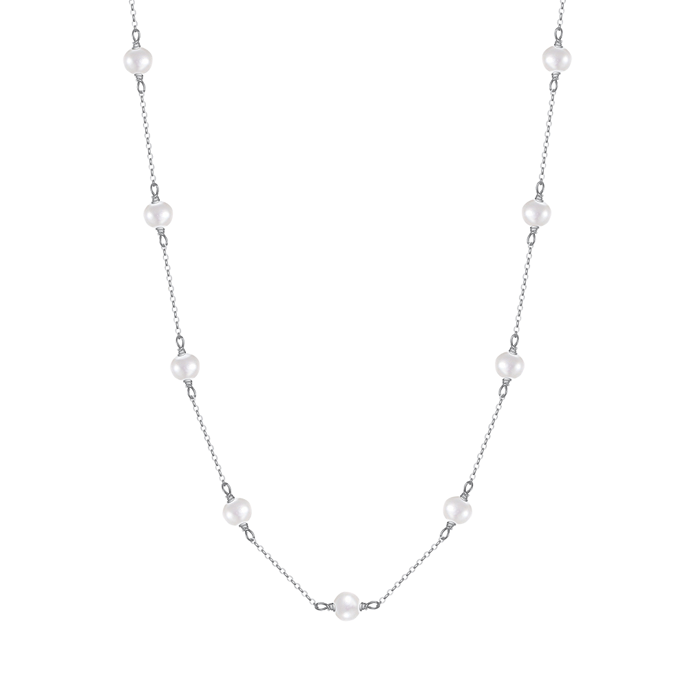 Loose Freshwater Pearl Necklace White Gold - La Fratellanza Jewelry