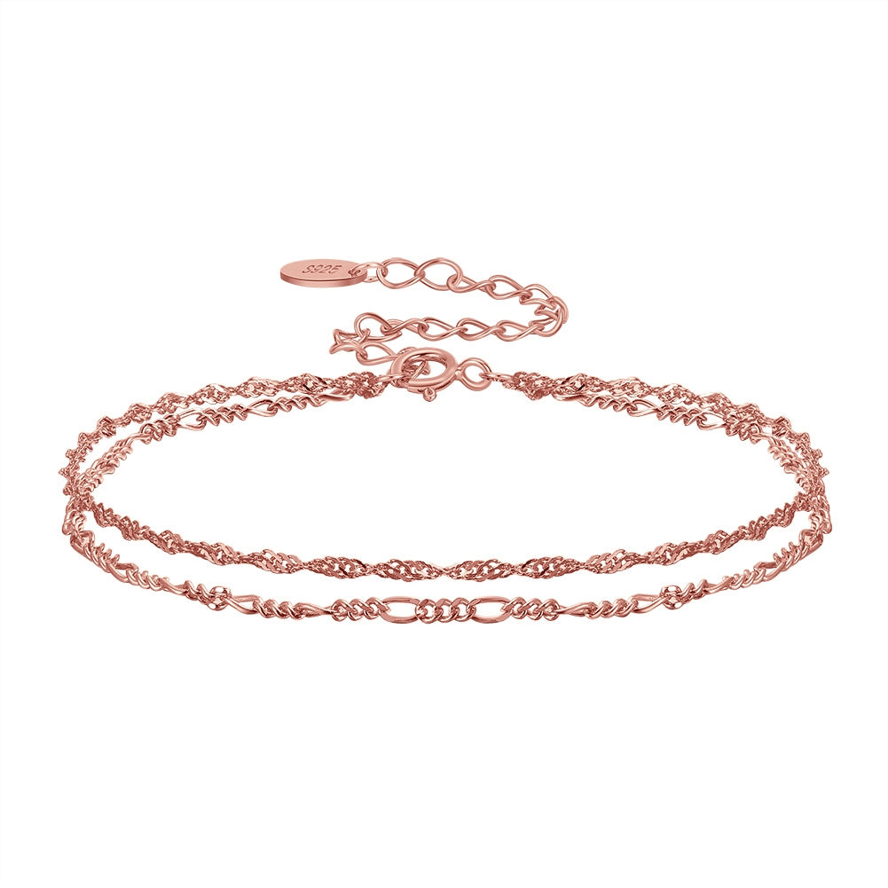Water and Figaro 1mm Bracelet Rose Gold - La Fratellanza Jewelry