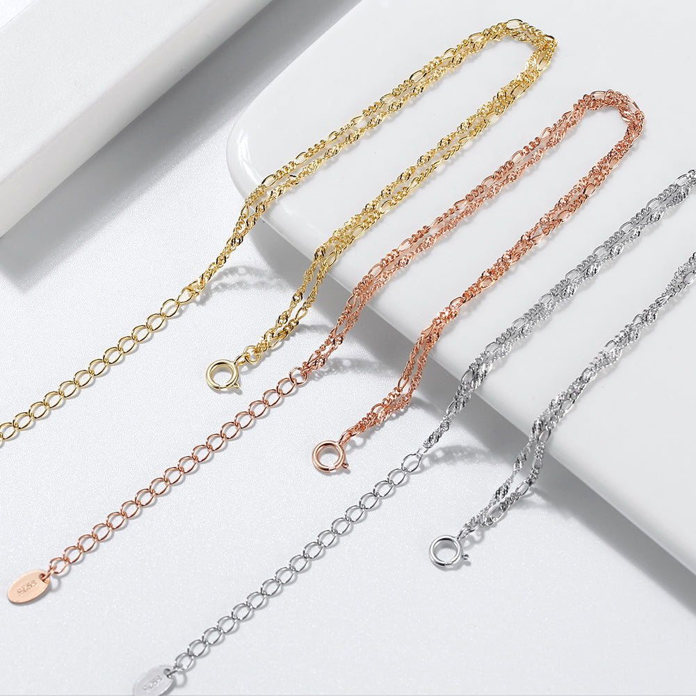 Water and Figaro Bracelet 1mm 14k Gold - La Fratellanza Jewelry