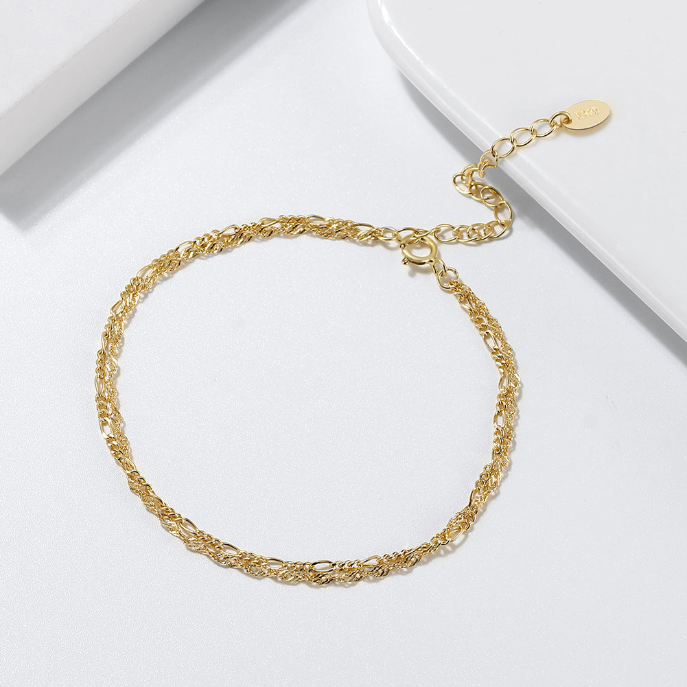 Water and Figaro Bracelet 1mm 14k Gold - La Fratellanza Jewelry
