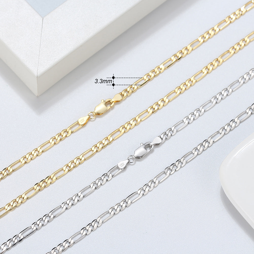 Figaro Chain 3.3mm White Gold - La Fratellanza Jewelry