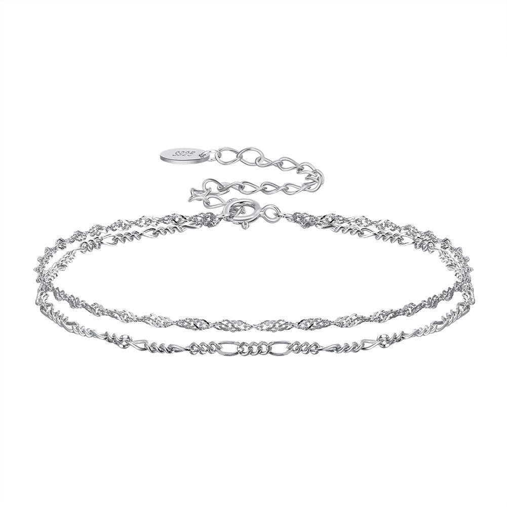 Water and Figaro bracelet 1mm White Gold