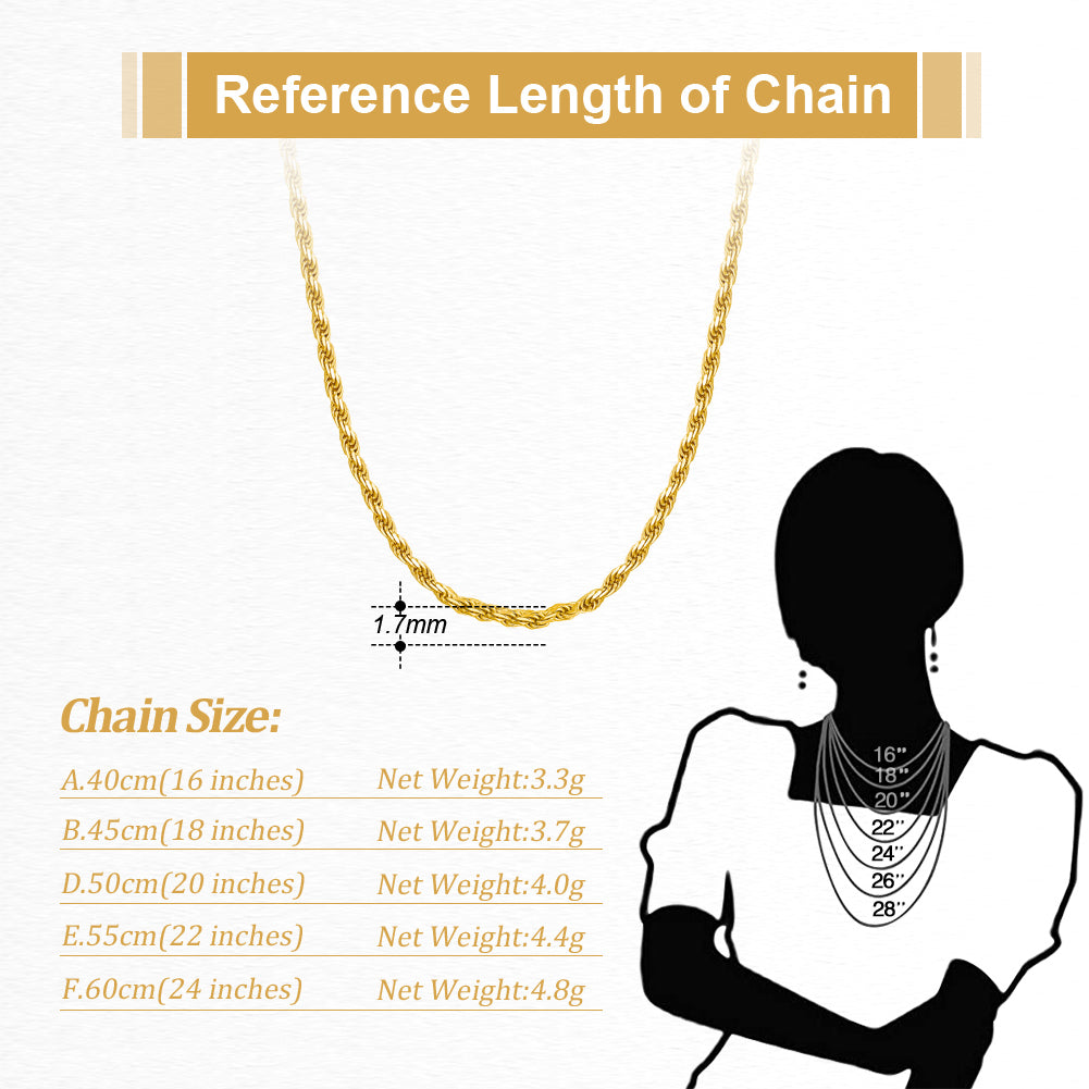 Rope Chain 1.7mm 18k Gold