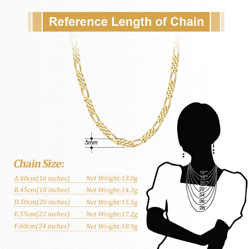 Figaro Chain 5mm 18k Gold